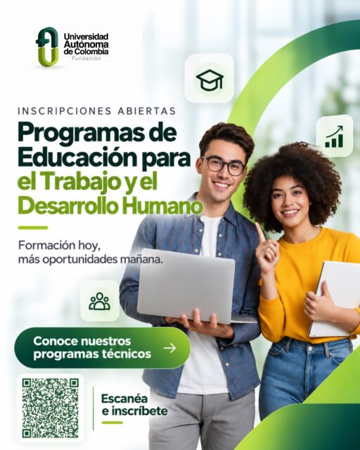 ¡Prepárate para el mundo laboral con los programas Técnicos de la Universidad Autónoma de Colombia!
Desarrolla tus habilidades, potencia tu talento y adquiere conocimientos para abrirte camino hacia nuevas oportunidades profesionales en poco tiempo.
Conoce nuestros programas técnicos en:
✅ Herramientas de Contenido Digital
✅ Codificación de Software
✅ Liderazgo, Comunicación y Desarrollo Personal
✅ Montaje y Operaciones de Sistemas de Generación y Almacenamiento de Energía Eléctrica
¡Inscripciones abiertas!
🌐 www.soyautonoma.com
📱 WhatsApp: 316 023 3453
📩 admisiones@fuac.edu.co
#SoyAutónoma #TécnicosLaborales #UniversidadAutónomaDeColombia #técnicos